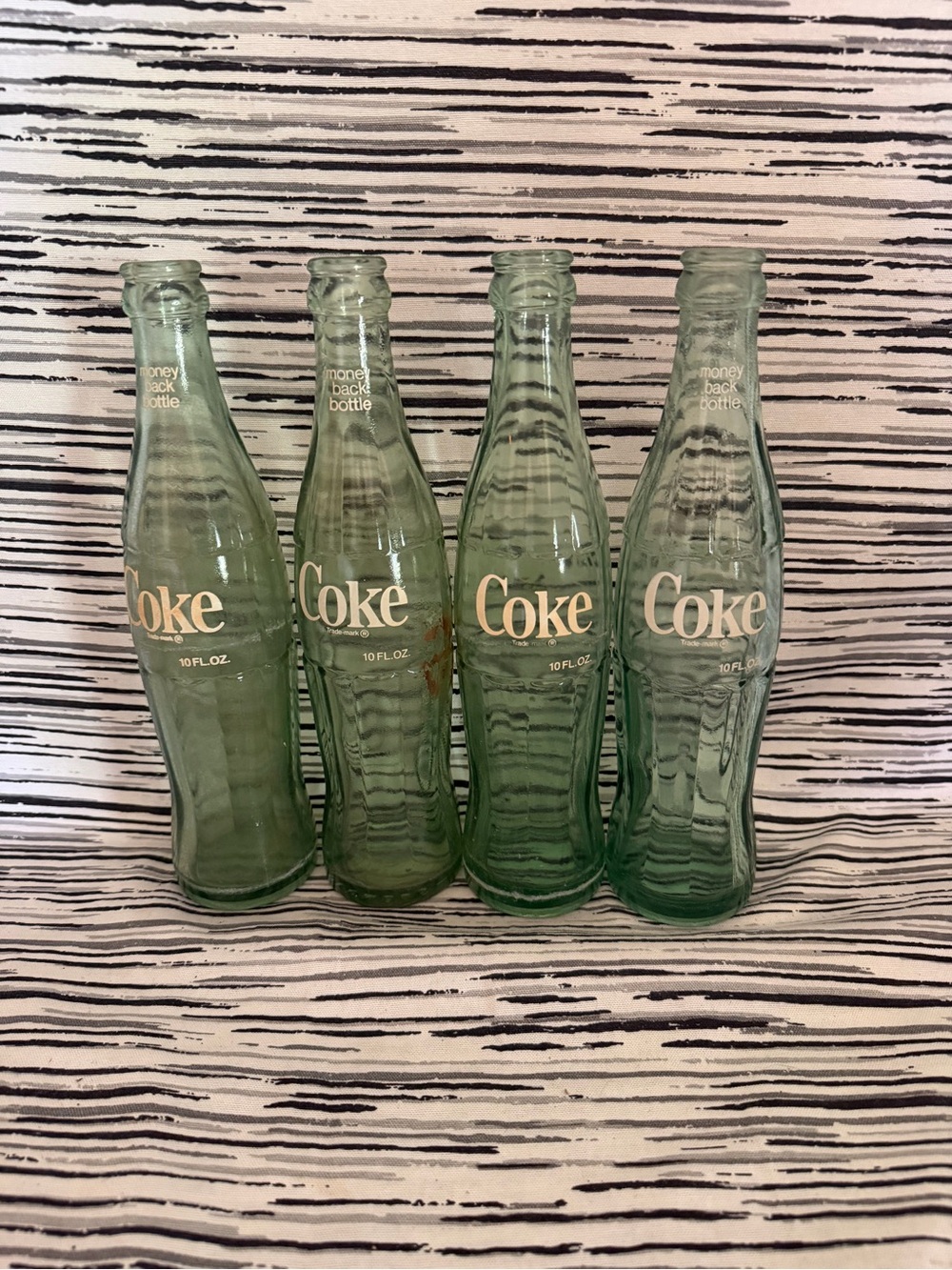 Coca Cola Green Glass Bottle Quartet with White Logo